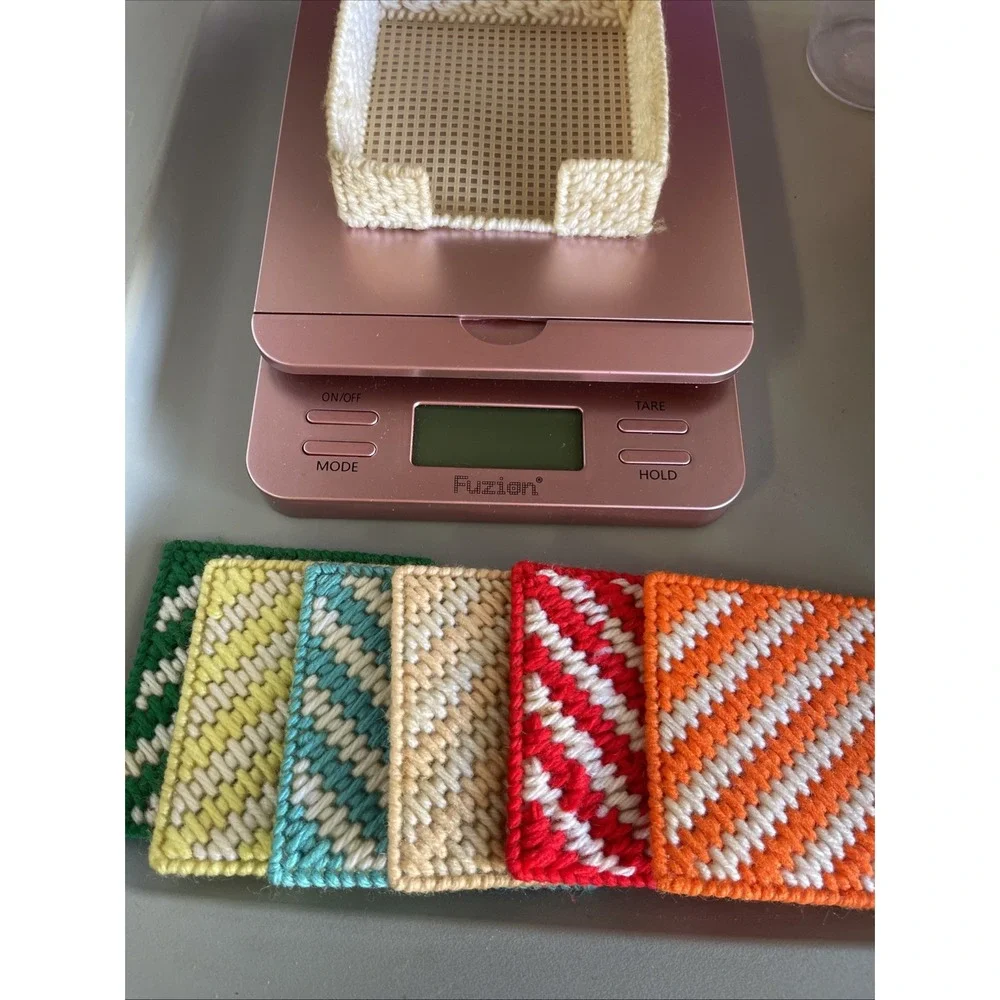 6 Cross Stitched Coasters , Vintage,‎ 4x4